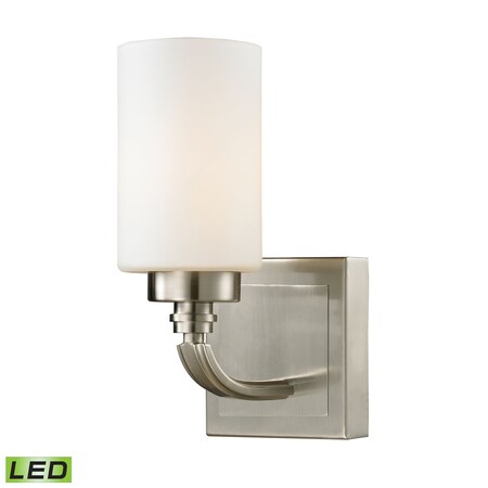 ELK LIGHTING Dawson 1-Lght Vanity Lamp Nickel w/Wht Glass - Incl LED Bulb 11660/1-LED